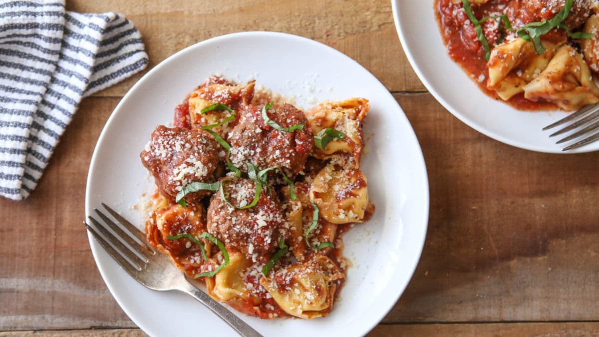 Slow-Cooker Meatballs and Tortellini